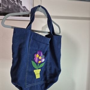 Chic Denim Tote with Floral Patch
